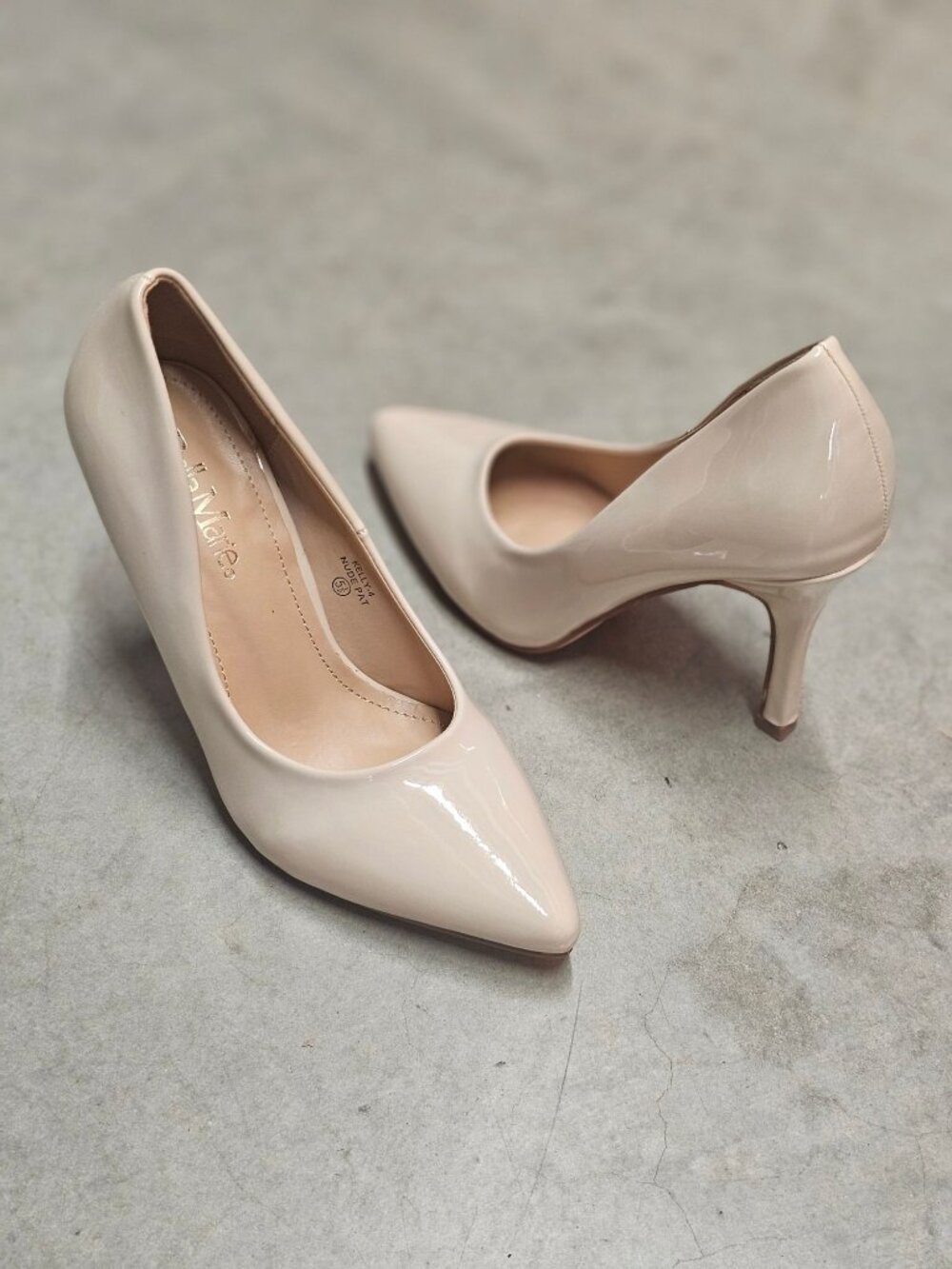 Nude Patent Faux Leather Pointed-Toe High Heels 4-Inch Stiletto